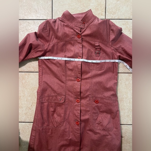 OAKLEY rosewood colored button up long coat fleece lining pockets women’s sz M - Picture 8 of 9